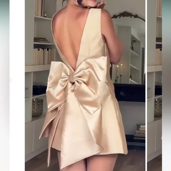 NWT Odd Muse London Gold The Ultimate Muse Bow Detail Mini Dress (removable bow) - Picture 15 of 15